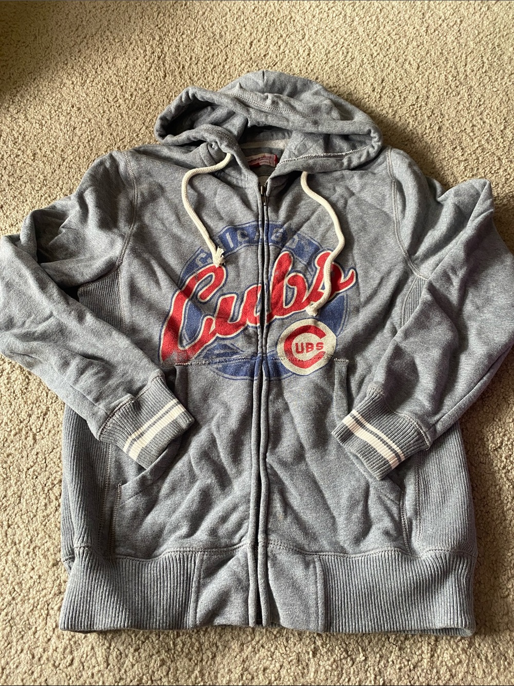 Mitchell & Ness Gray Mens Cubs Zip-Up Hoodie with Red Logo